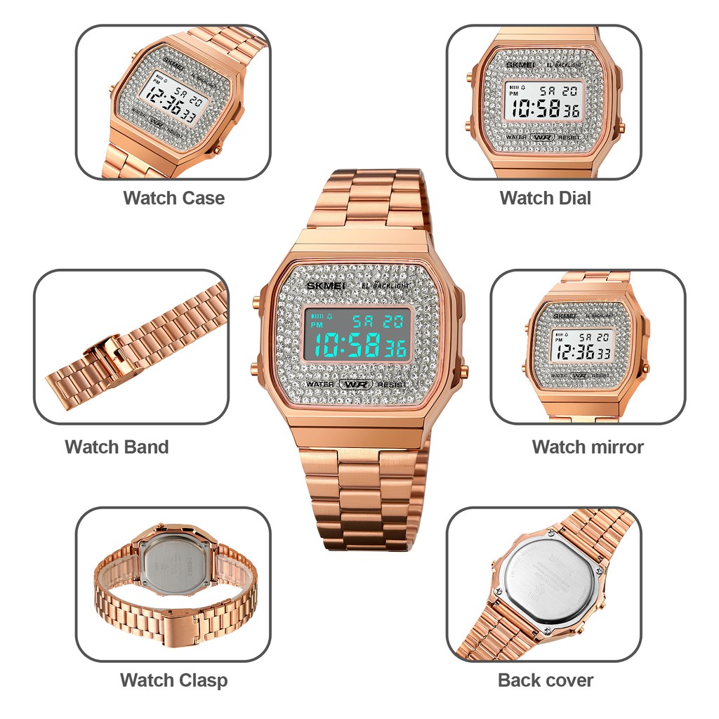 SKMEI 1808 Jam Tangan Wanita Pria Digital Chronograph Tali Stainless Steel WATCHKITE WKOS