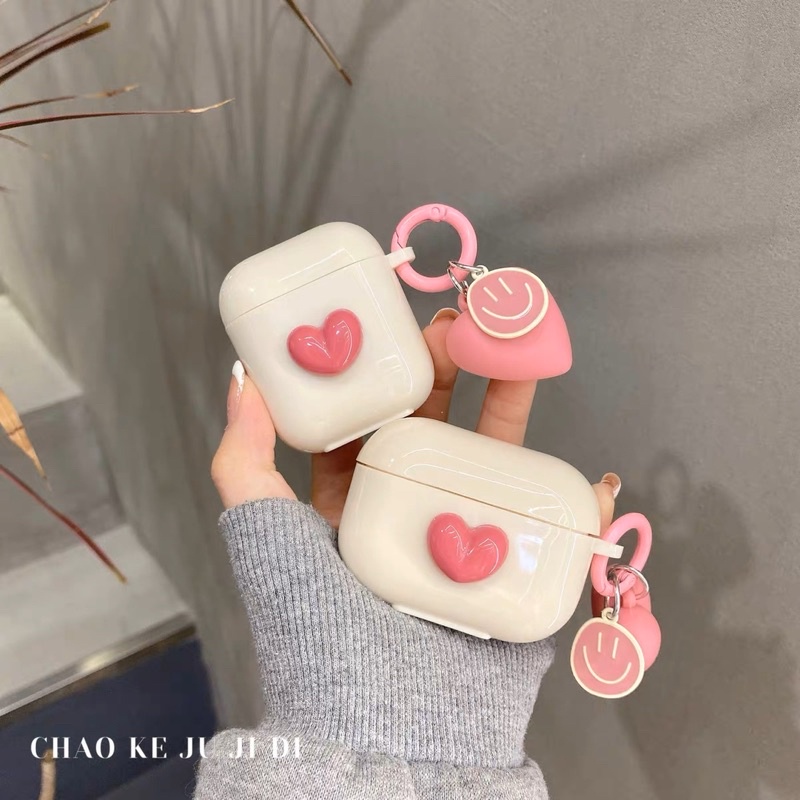 Beige Smiley Pink Heart Softcase for Apple Airpods 1/2 Pro 3 Case Airpods Lucu