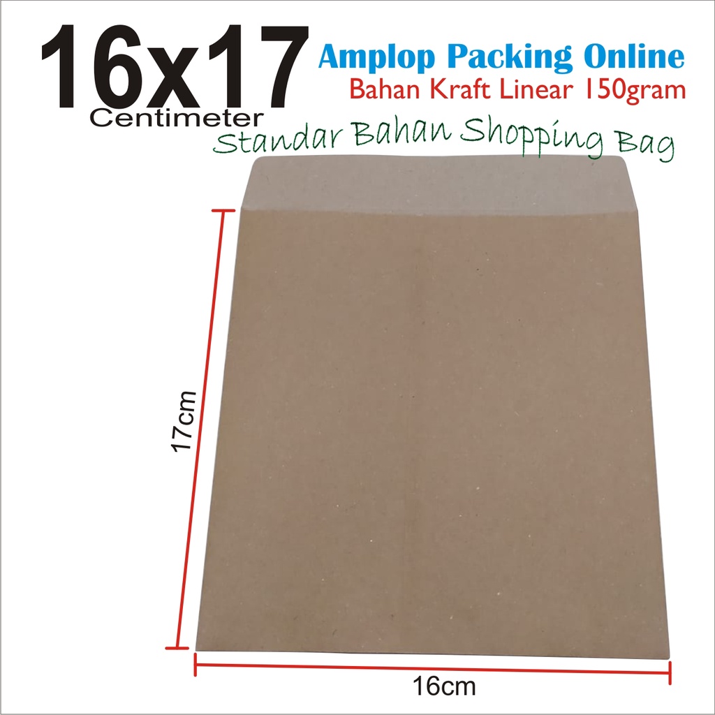 

Amplop Kemasan Online 17 x 16 cm Kraft Linear 150 gram Bahan Standar Shopping Bag