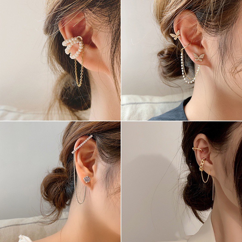 Korean Style 925 Silver Needle All Match Fashion Butterfly Round Shape Ear Clip Earring