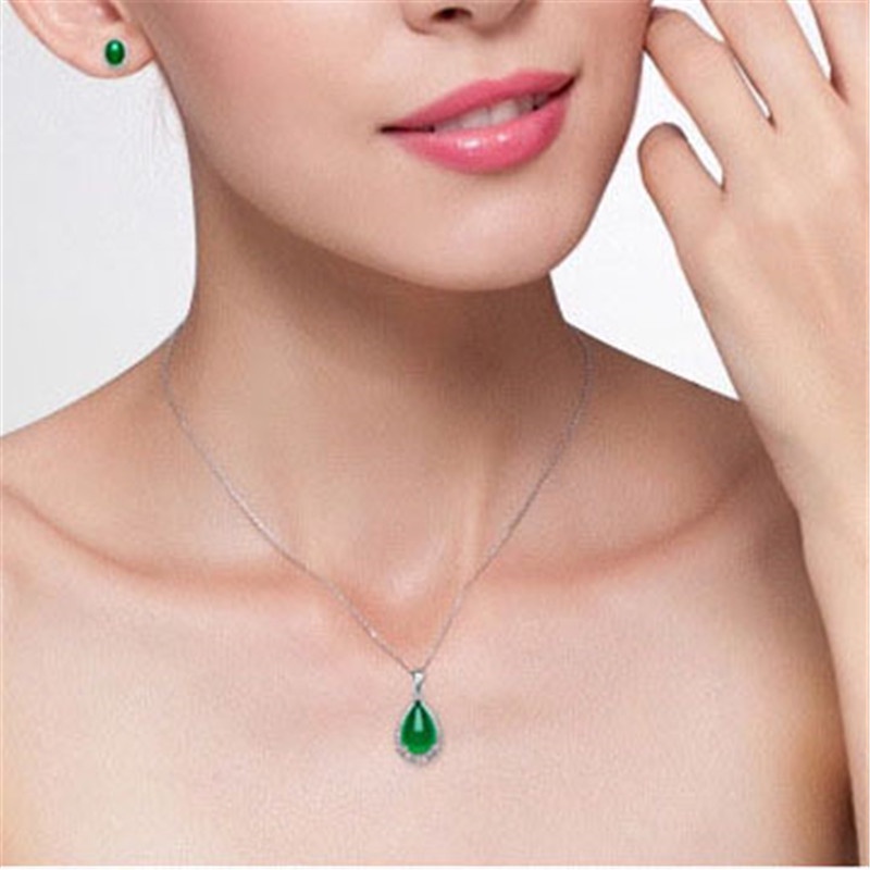 [Ready Stock]Fashion Elegant Silver Plated Mosaic Jade Necklace Pendant