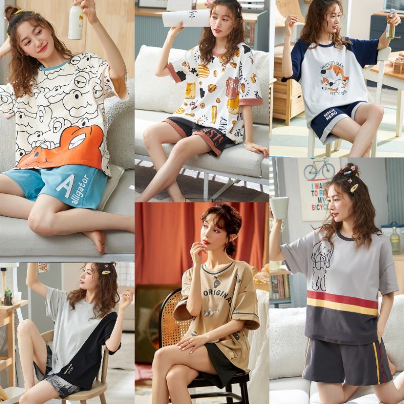 RULIF Baju tidur wanita pendek / Hotpant piyama wanita import kaos karakter