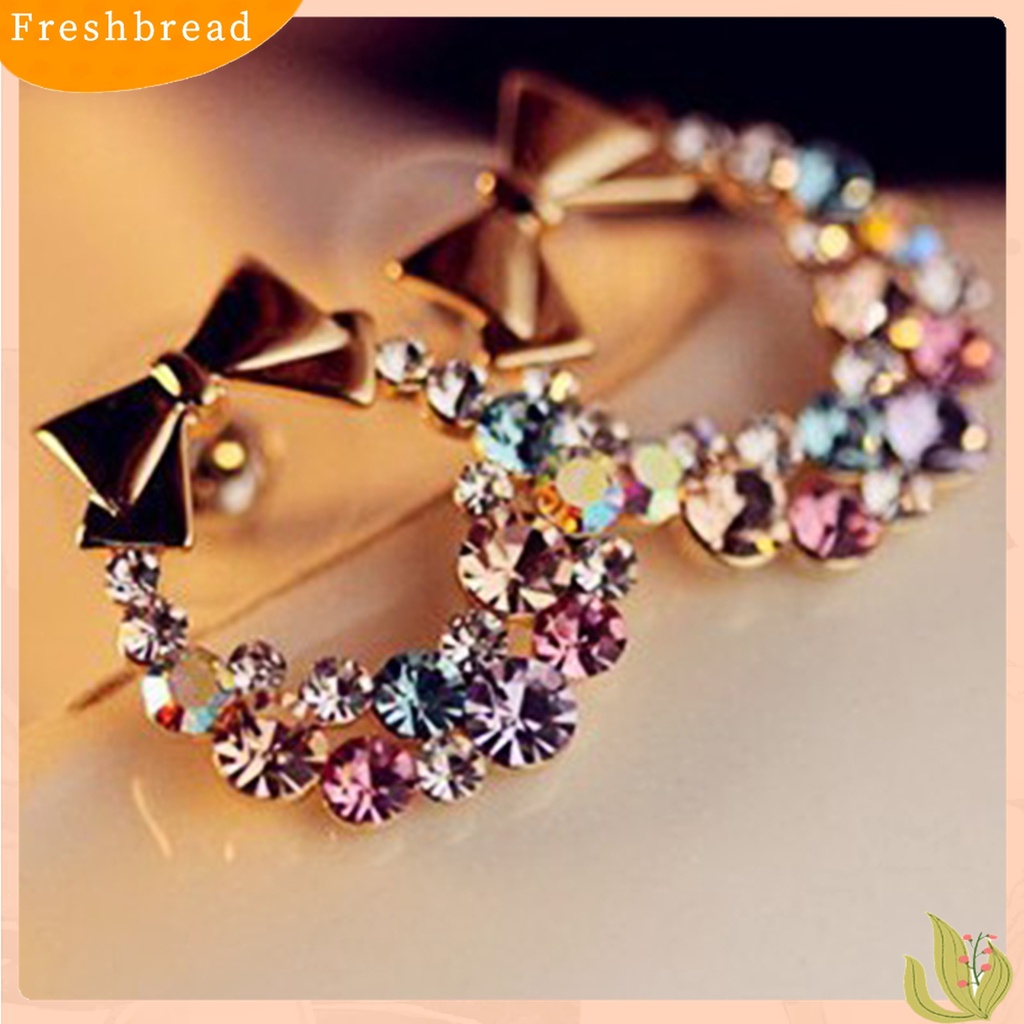 Terlaris Colorful Rhinestone Drop Earrings Bow Women Circle Hook Earrings Stud Earrings Fashion Jewelry