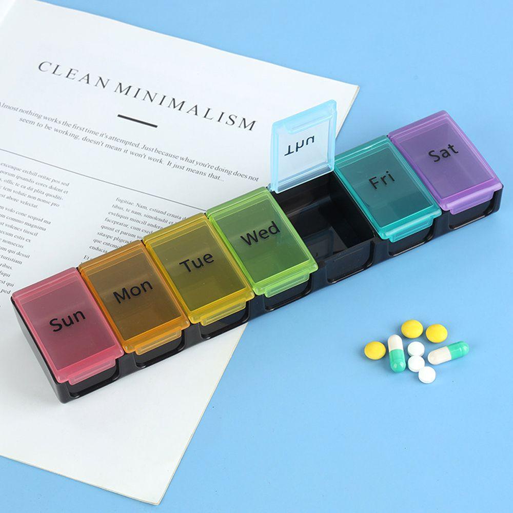 【 ELEGANT 】 Kotak Pil Mingguan Wadah Penyimpanan Tablet Pagi Petang Nyaman Portable Organizer Obat Vitamin 7hari Pill Box