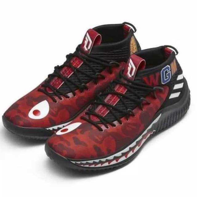 Sepatu Sneaker Adidas WGM Dame 4 x Bape RED Perfect kick ORIGINAL PK