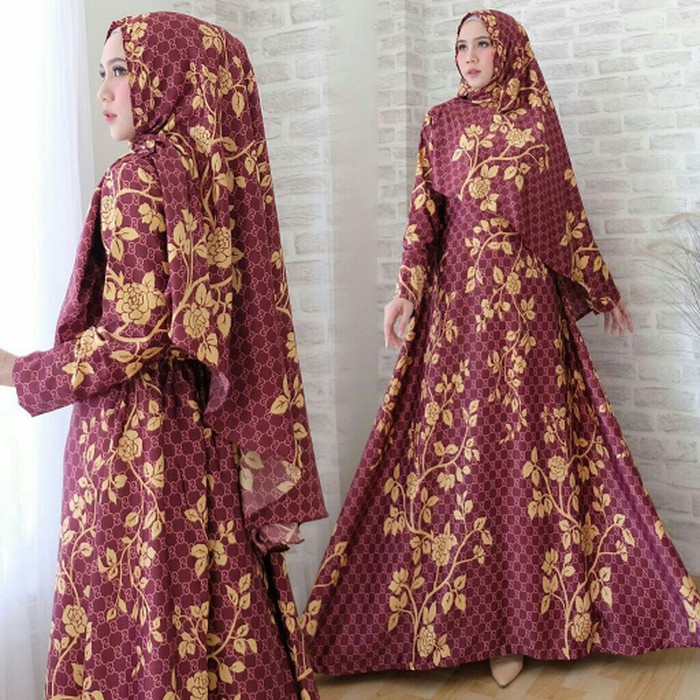 pakaian Gaun muslim ibu islami ak sd ALZENA SYARI MAROON / baju wanita hijab muslim dress perempuan