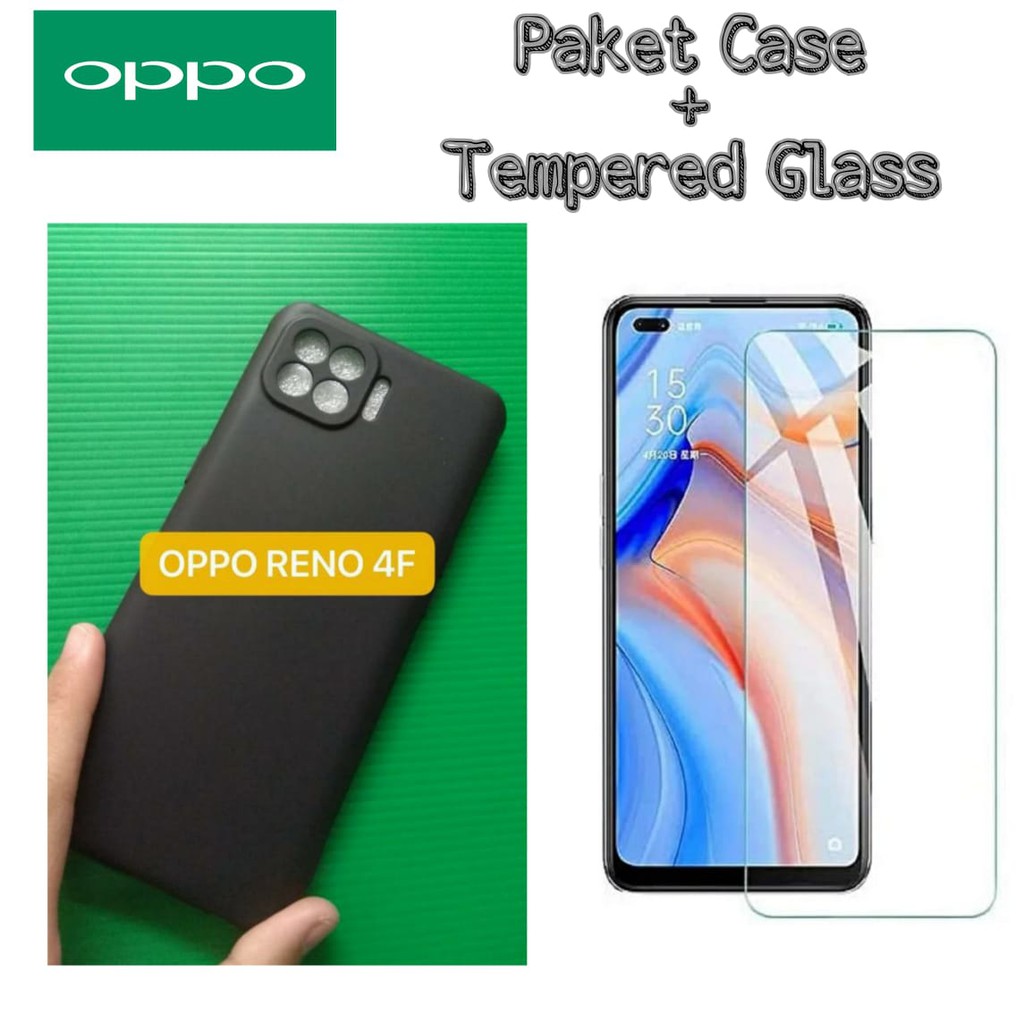 Case OPPO RENO 4F Paket Pelindung Layar Handphone + Soft Casing Handphone