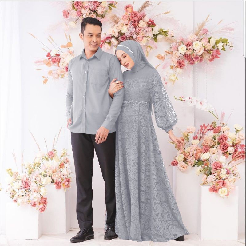 (DAPAT 2 BAJU) couple zulaikha / gamis couple / gamis brukat / baju pasangan / fashion muslim lebara