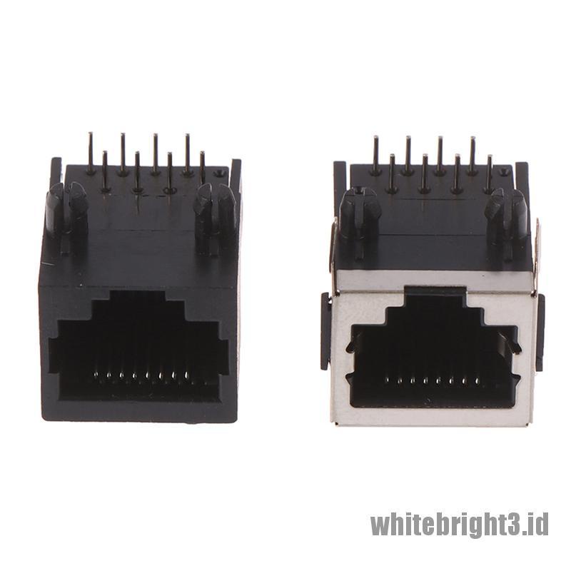 &lt; White3 &gt; 10PCS Konektor Jack Papan PCB Female Sudut Kanan 8 Pin RJ45 Bahan Metal
