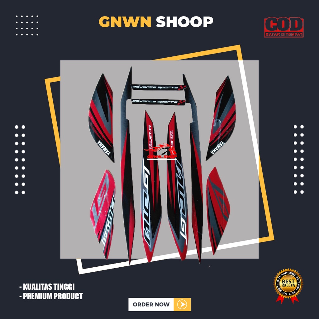 STRIPING STICKER LIS BODY MOTOR MIO GT TAHUN 2014 BODY HITAM MERAH
