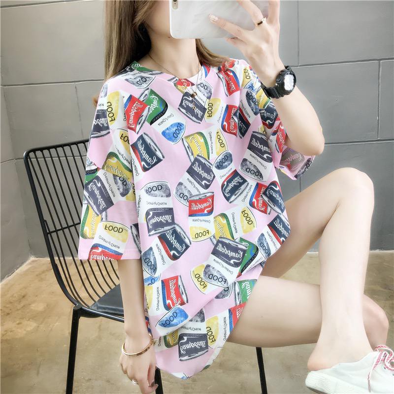 Oversize Tee Tshirt   Wanita Model Longgar Motif Canned Foods