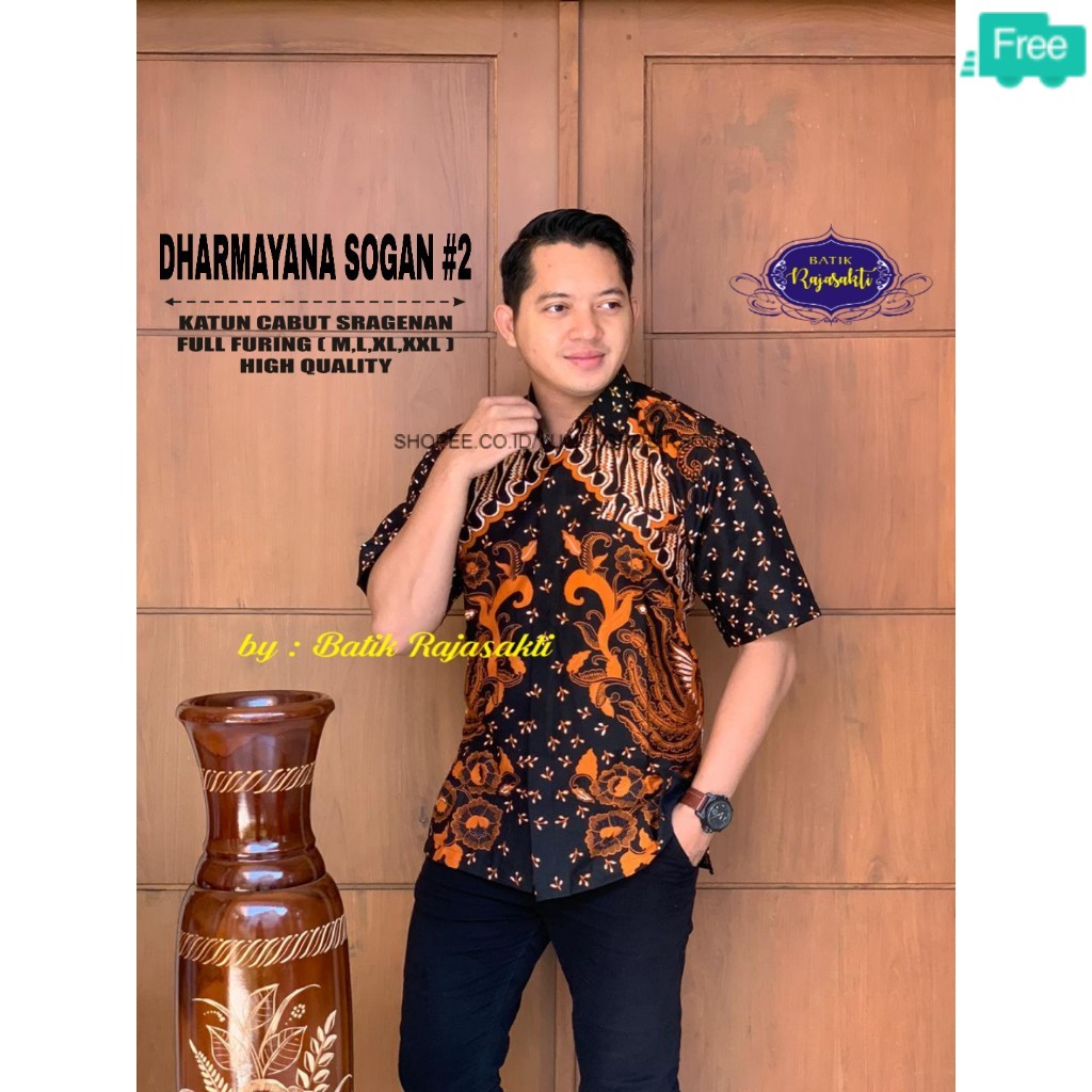 DHARMAYANA SOGAN  BATIK PRIA LENGAN PENDEK FULL FURING BATIK SOLO
