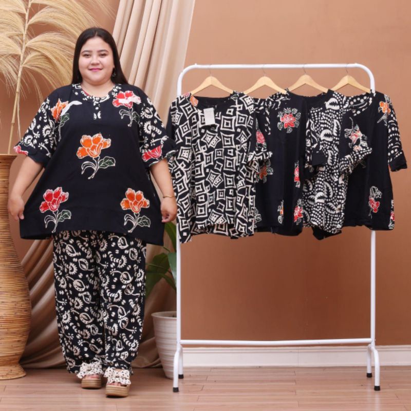 Setelan kulot panjang super jumbo ld 120 motif batik cap pekalongan