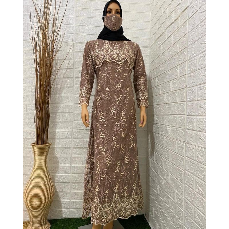 Gamis tulle mutiara/gamis pesta/gamis kondangan/gamis mewah/Free masker