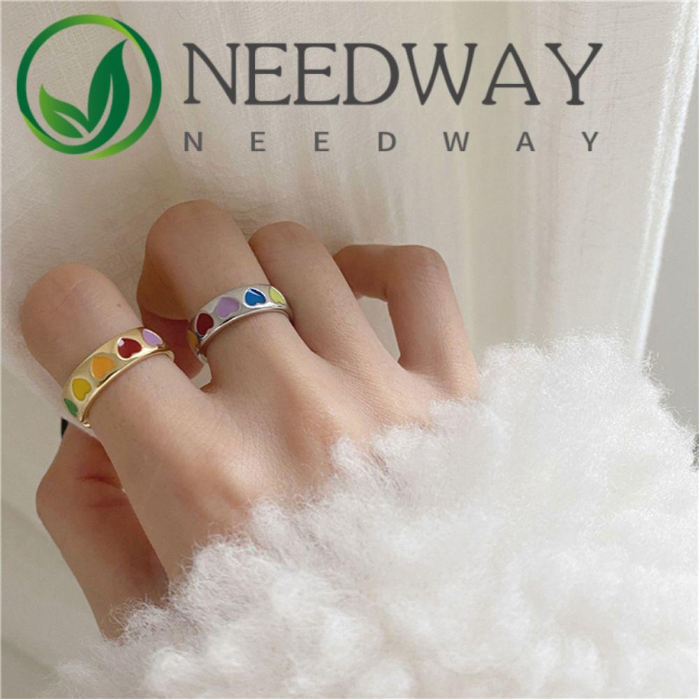 Needway  Korean Enamel Finger Rings Sweet Fashion Jewelry Rings Set Flower Moon Pearls Temperament Vintage For Women Dripping Oil