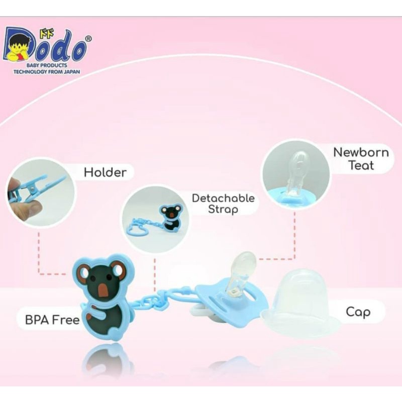 Empeng Bayi Newborn + Gantungan Rantai Bayi Newborn BPA Free Non Toxic / Soother Dodo Facifier with Holder