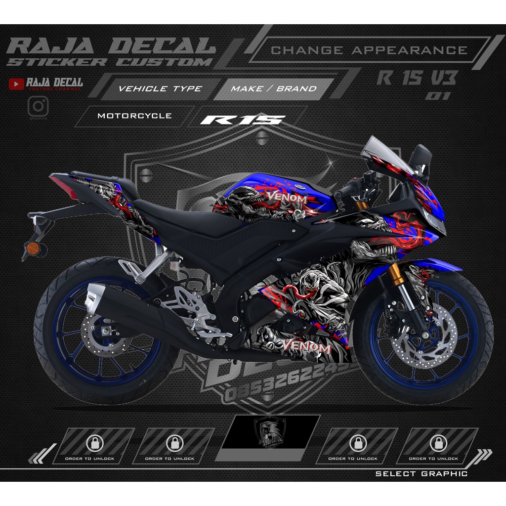 Decal R15 V3 Full Body_Stiker Dekal Yamaha R15 V3 Custom Desain Venom 001