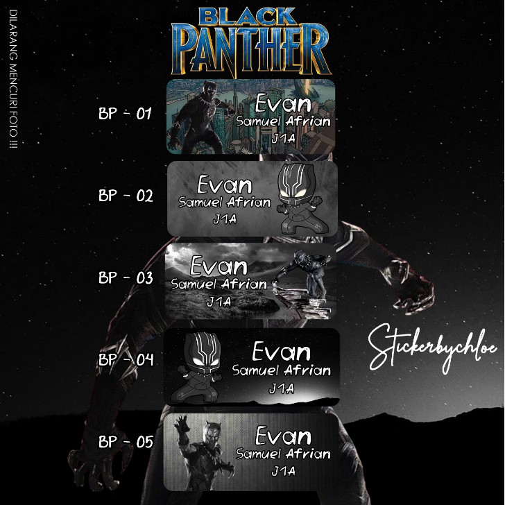 

Sticker Black Panther Label Nama Anak Waterproof 40pcs-180pcs SET-01