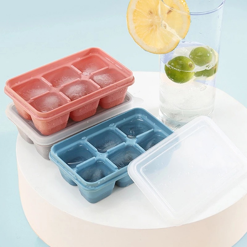 [Durable PP And Silicone DIY Ice Cube Cube Storage Box] [6 Grids Ice Pop Makers] [Reusable  Ice Cube Mold ]