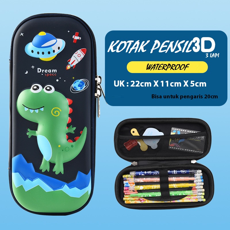 KOTAK PENSIL 3D KOTAK PENSIL ANAK ANTI AIR MOTIF DINOSAURUS LITTLE PONY ASTRONOT