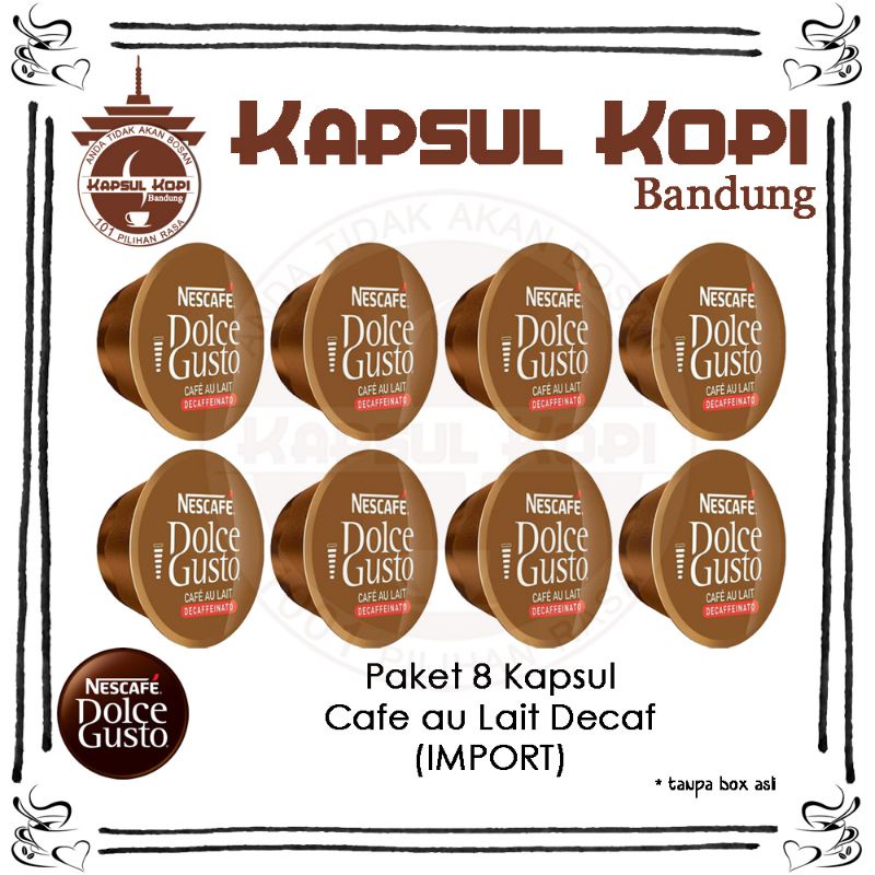 

Paket 8 Kapsul Cafe Au Lait Decaf Import Kopi Nescafe Dolce Gusto