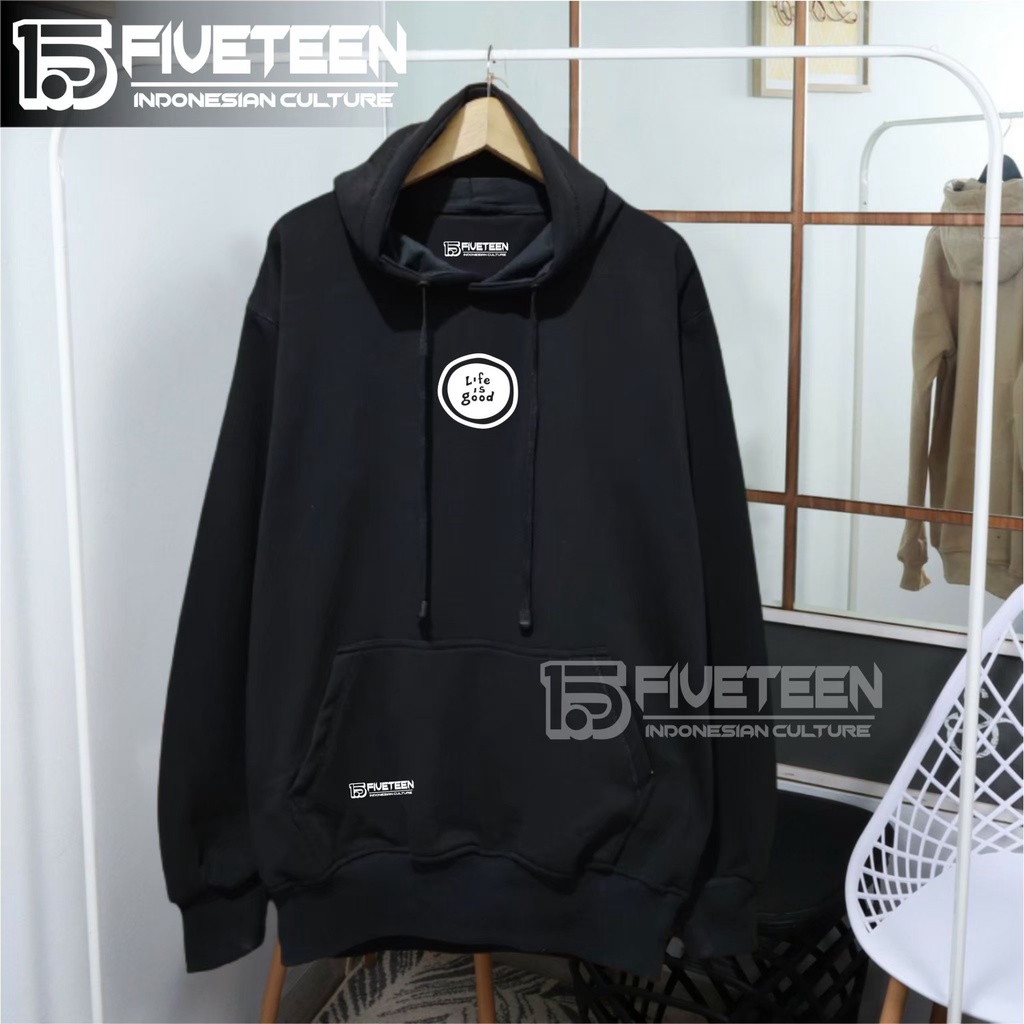 jaket distro original brand 15fifteen15 warna hitam list sablon life is good hoodie cowok distro original sweater pria keren original kata kata zipper hoodie wanita oversize jumbo suwiter dewasa murah laki laki fifteen