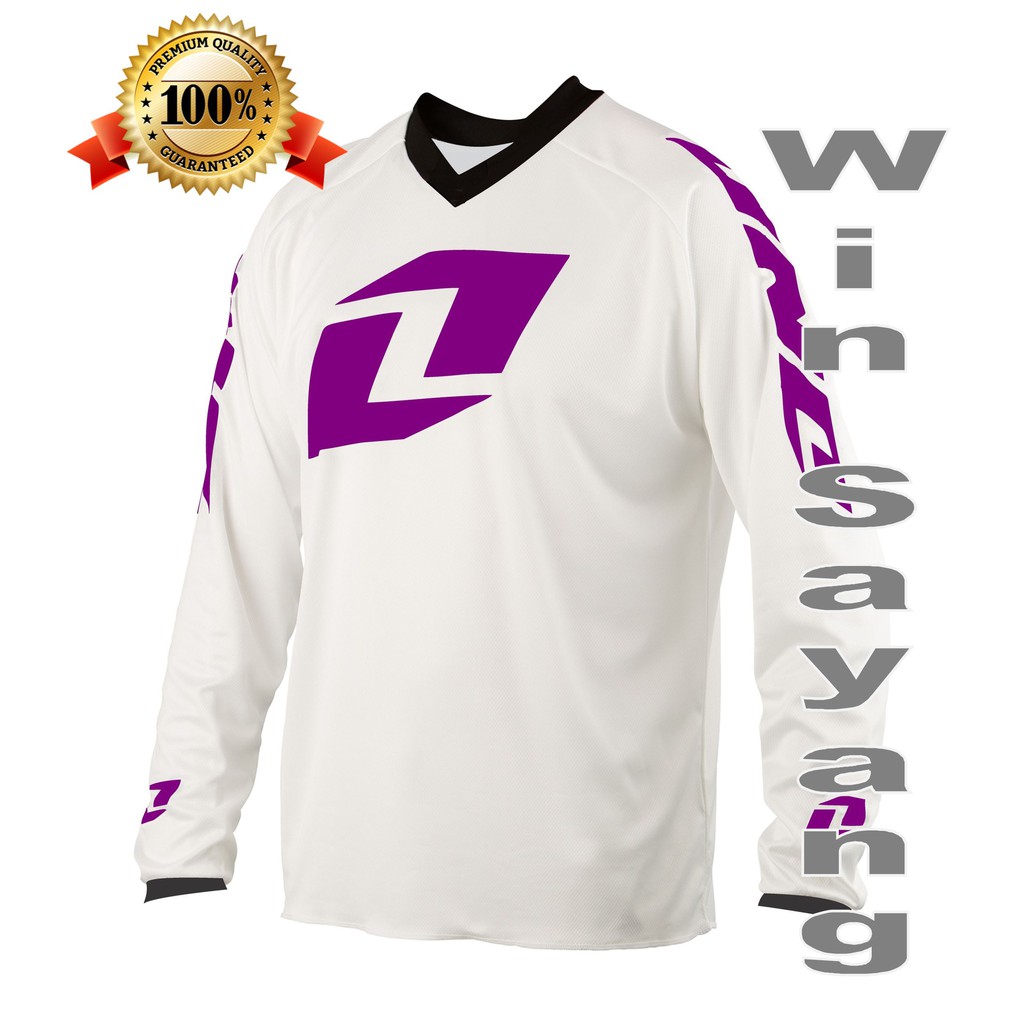 Jersey Sepeda Gunung Putih List Ungu Premium