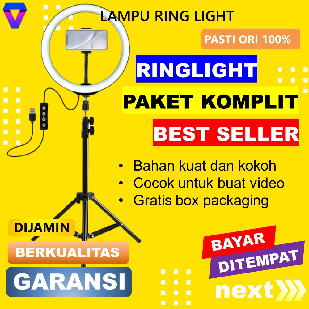 LAMPU RING LIGHT SELFIE RINGLIGHT LED LAMPU TIKTOK MAKE UP BULAT VLOG LAMPU RING LIVE VIDEO JS109