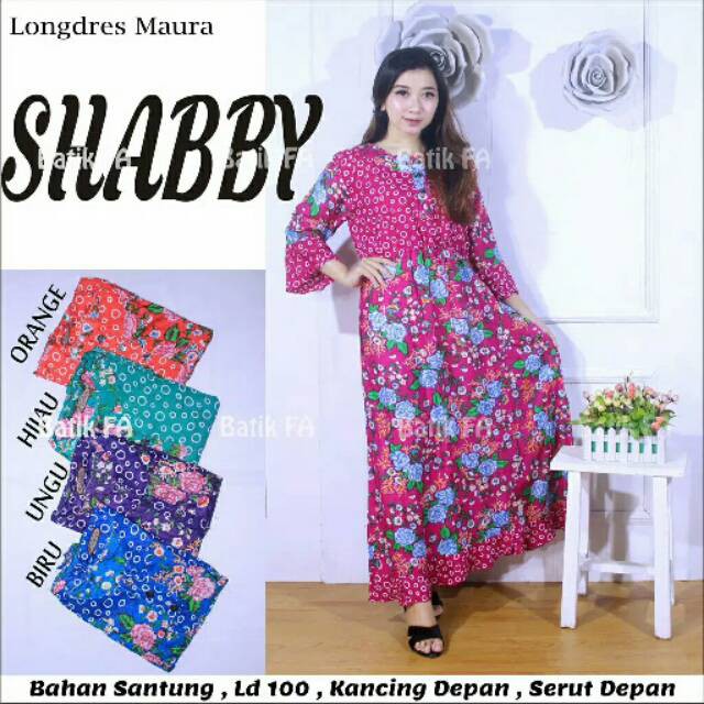 LONGDRRESS Daster maura lengan panjang | MAHALINI DAUN | busui karet pinggang bahan adem-MAURA SABY