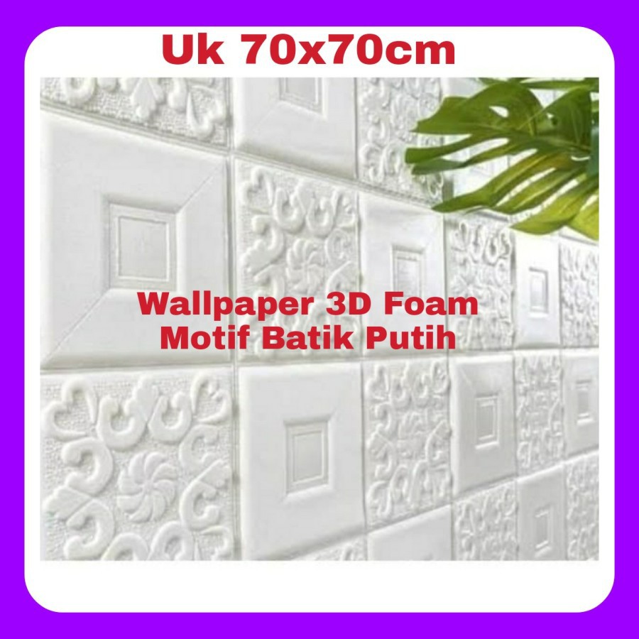 Wallpaper 3D Stiker Dinding Plafon Timbul Foam Motif Batik Putih
