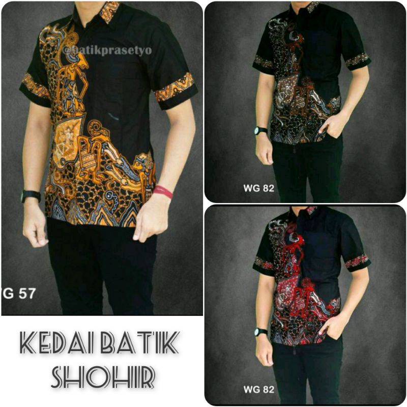 New Arrival Kemeja batik pria baju batik wayang hem batik wayang lengan pendek