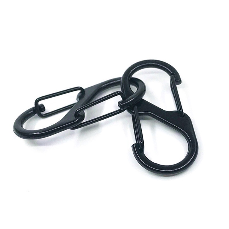 (LUCKID) Carabiner Mini Bentuk S Bahan Stainless Steel Dengan Kunci Untuk Camping