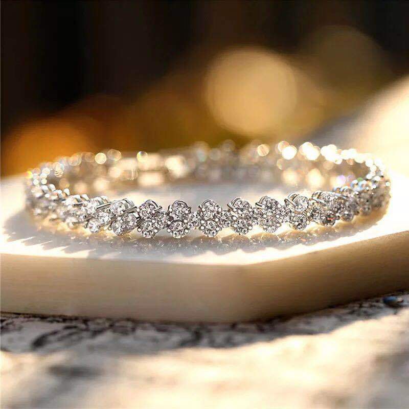 Gelang Kristal Berlian Zirkon Bahan 925 Silver