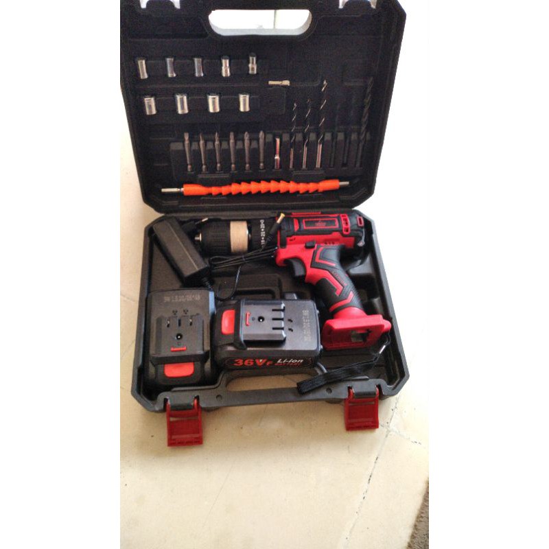 Bor Cordless Impact Drill 36Volt Variable Speed 13mm Bor Charge Bor 2 Baterai