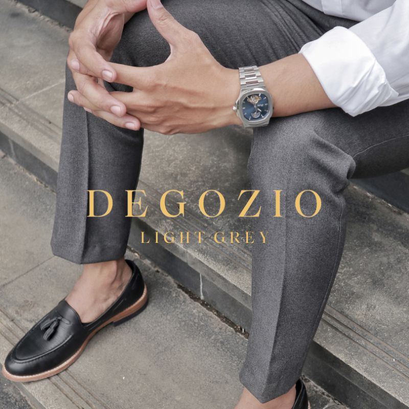 DEGOZIO Celana Bahan Pria Slimfit Abu Muda - Man Light Grey Trouser