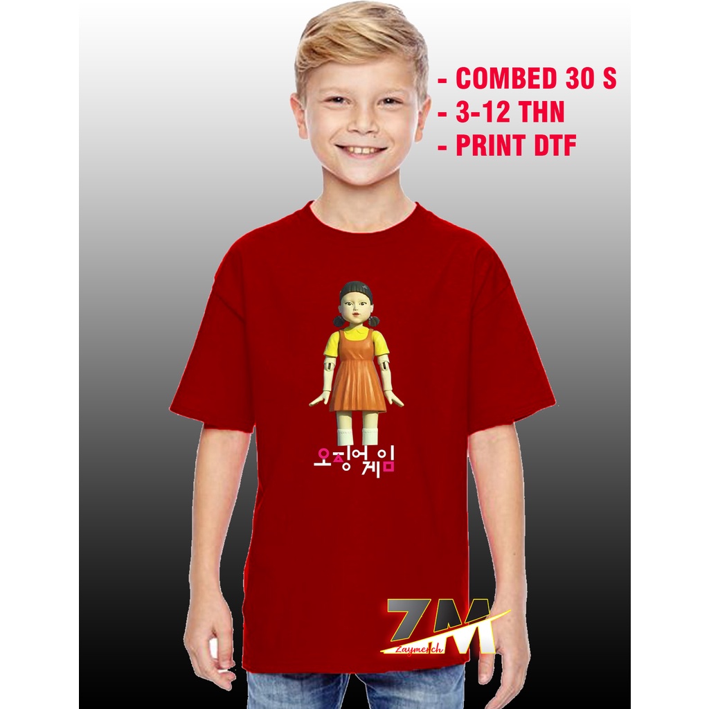 Baju Kaos Anak Boneka Squid Game Logo