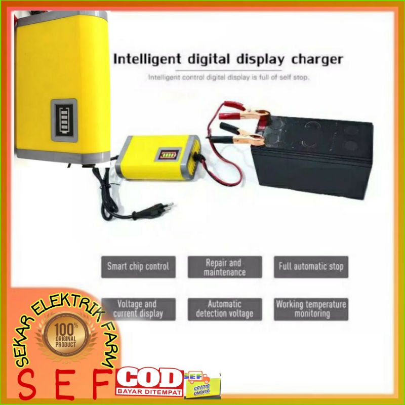 Alat Cas Aki 12V 6A /Car Truck Motorcycle Battery Charger 12V 2A / 6 Amper Cas accu Universal indikator Kuning