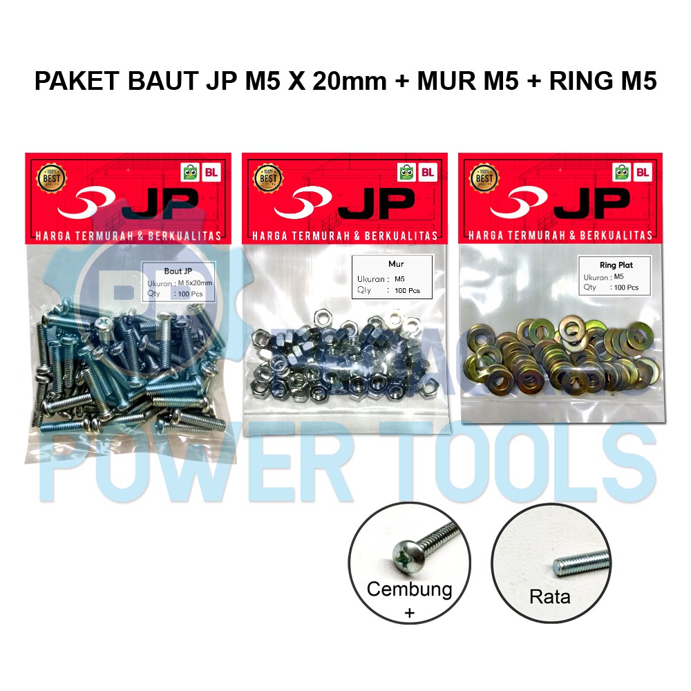 PAKET 3 SET JP M 5x20 BAUT MUR RING PLAT M 5 x 20 MUR M5 ISI 100 PCS