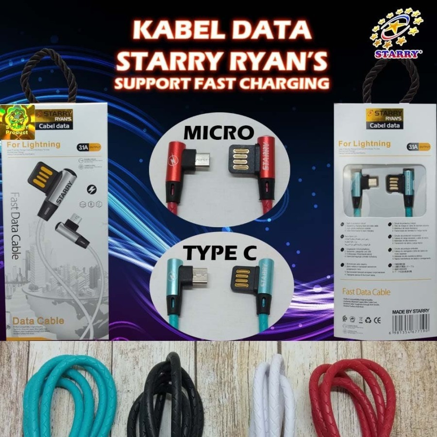 Kabel Data Gaming Starry RYANS Tipe C dan USB Micro