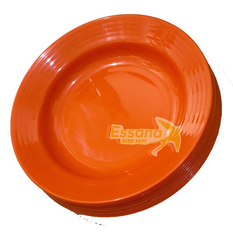 Piring Makan Bulat Plastik 9inch ( Grosir ) Terlaris Termurah Berkualitas ( lusinan ) atau ( 1/2 lusin ) clarissss-Orange isi 12pcs