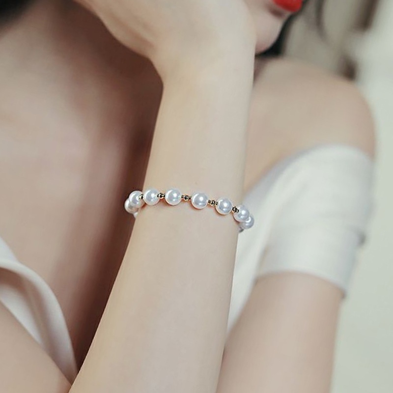 COD❤️Gelang Mutiara Bergaya Sederhana Dan Elegan Disesuaikan Korea Ikatan Simpul Hadiah Aksesoris Wanita Perhiasan Fashion Simple Murah