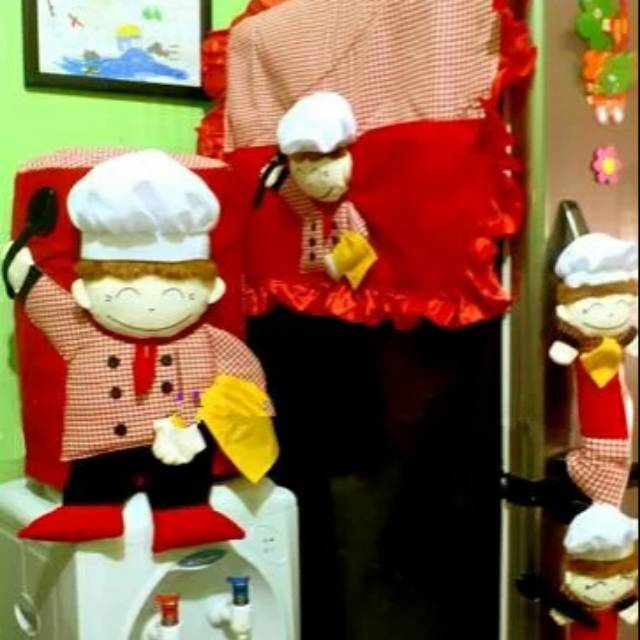 Set Sarung Galon Tutup Kulkas dan pegangannnya Dekorasi Dapur Perlengkapan Dapur Hiasan Rumah