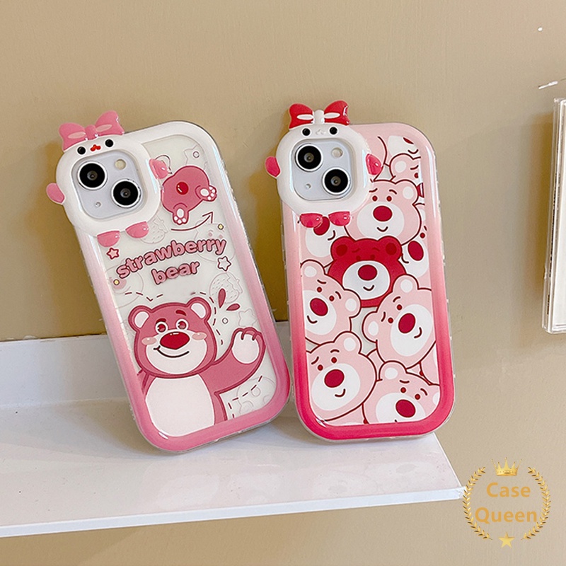 3d Bow-knot Kotak Lensa Monster Oppo A17 A15 A55 A57 2022 A16 A5 A9 2020 A54 A31 A16s A17KA11 Kartun Strawberry Bear Manyo Glossy Lembut TPU Penutup Belakang