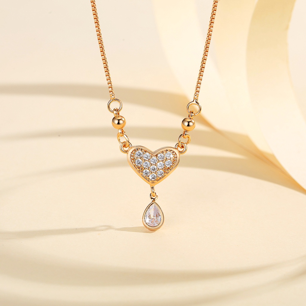 Y614 【COD】 kalung love Kalung Rantai Liontin Hati berlian aksesoris wanita lapis emas Anti karat