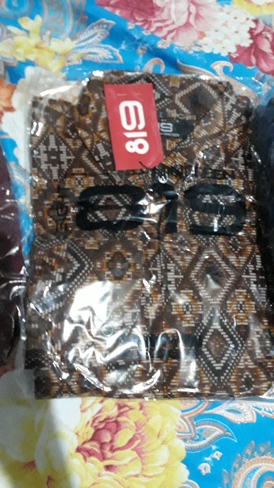 Baju Batik Kemeja Batik Pria Lengan Panjang Motif Songket Diamond Hitam Modern Slimfit Casual Black