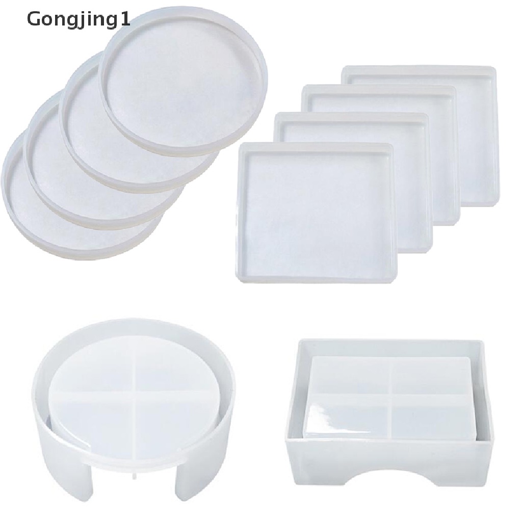 Gongjing1 5Pcs Cetakan Tatakan Gelas Bahan Silikon Epoxy Resin DIY