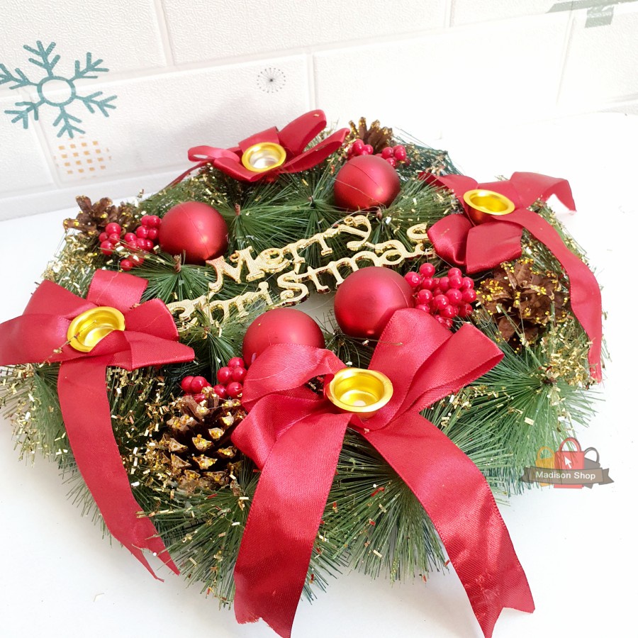 Krans Natal Tempat 4 Lilin Advent Doa Dekorasi Christmas Wreath Gift 5 orang melihat barang ini