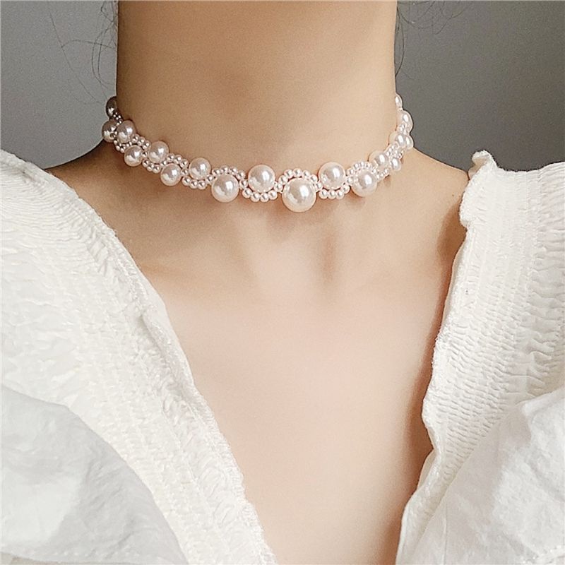 Danella Korean Pearl Choker Necklace Kalung Mutiara Korea Anyam Ulir