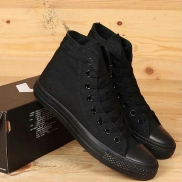 Sepatu Converse All Star High Full Black Tinggi Hitam Polos Grade Original Premium/Converse Kulit SU
