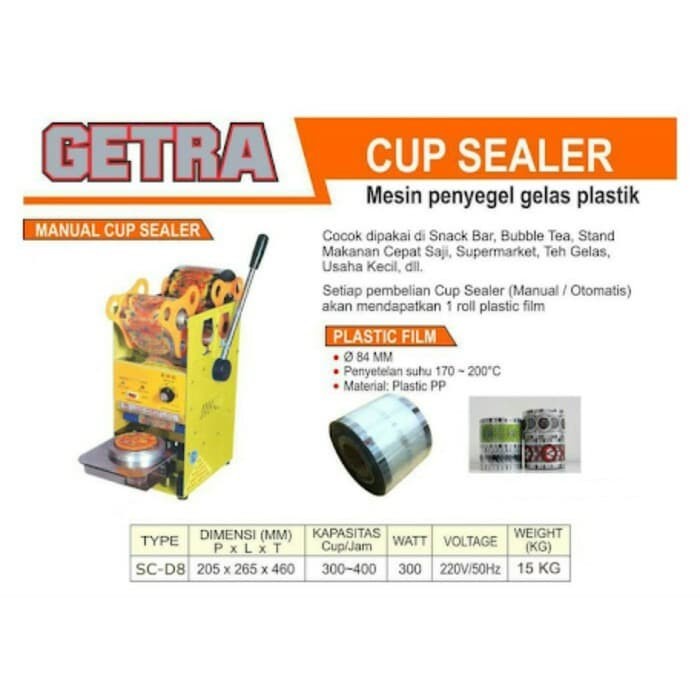 Cup Sealer Getra/ Alat Pres Gelas Plastik. MURAH. (PENGIRIMAN KHUSUS JNT/JNE/DLL)